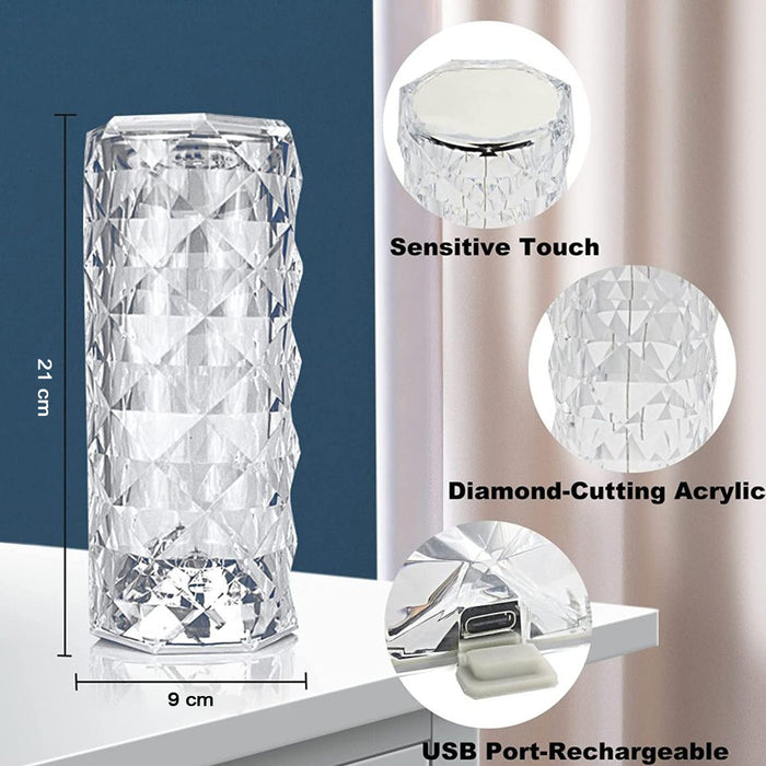 Crystal 16 Color Changing Rose Diamond Table Lamp, USB Rechargeable Touch Night Lamp with Remote Control for Bedroom, Living Room, Party Decor - LED