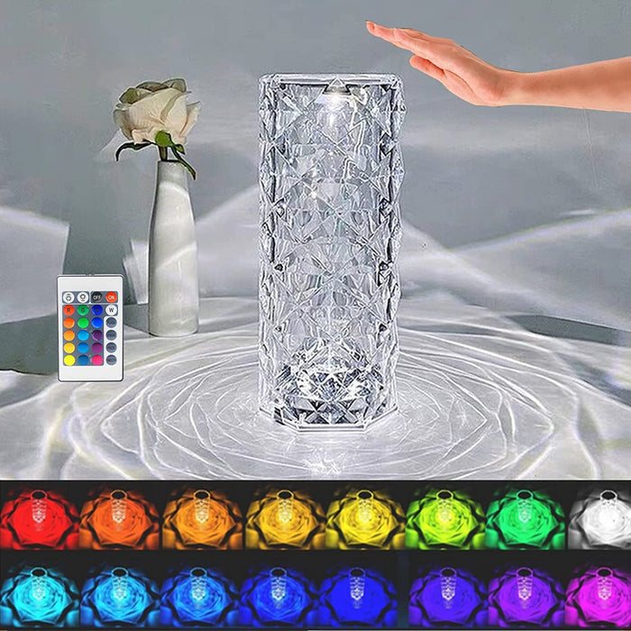 Crystal 16 Color Changing Rose Diamond Table Lamp, USB Rechargeable Touch Night Lamp with Remote Control for Bedroom, Living Room, Party Decor - LED