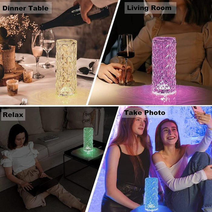 Crystal 16 Color Changing Rose Diamond Table Lamp, USB Rechargeable Touch Night Lamp with Remote Control for Bedroom, Living Room, Party Decor - LED