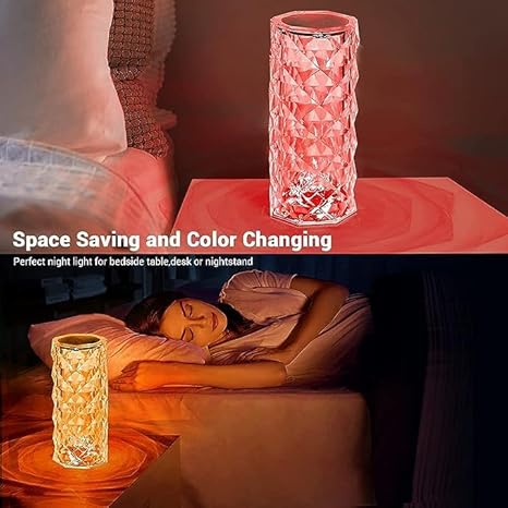 Crystal 16 Color Changing Rose Diamond Table Lamp, USB Rechargeable Touch Night Lamp with Remote Control for Bedroom, Living Room, Party Decor - LED