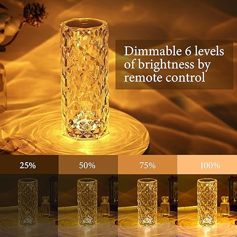 Crystal 16 Color Changing Rose Diamond Table Lamp, USB Rechargeable Touch Night Lamp with Remote Control for Bedroom, Living Room, Party Decor - LED