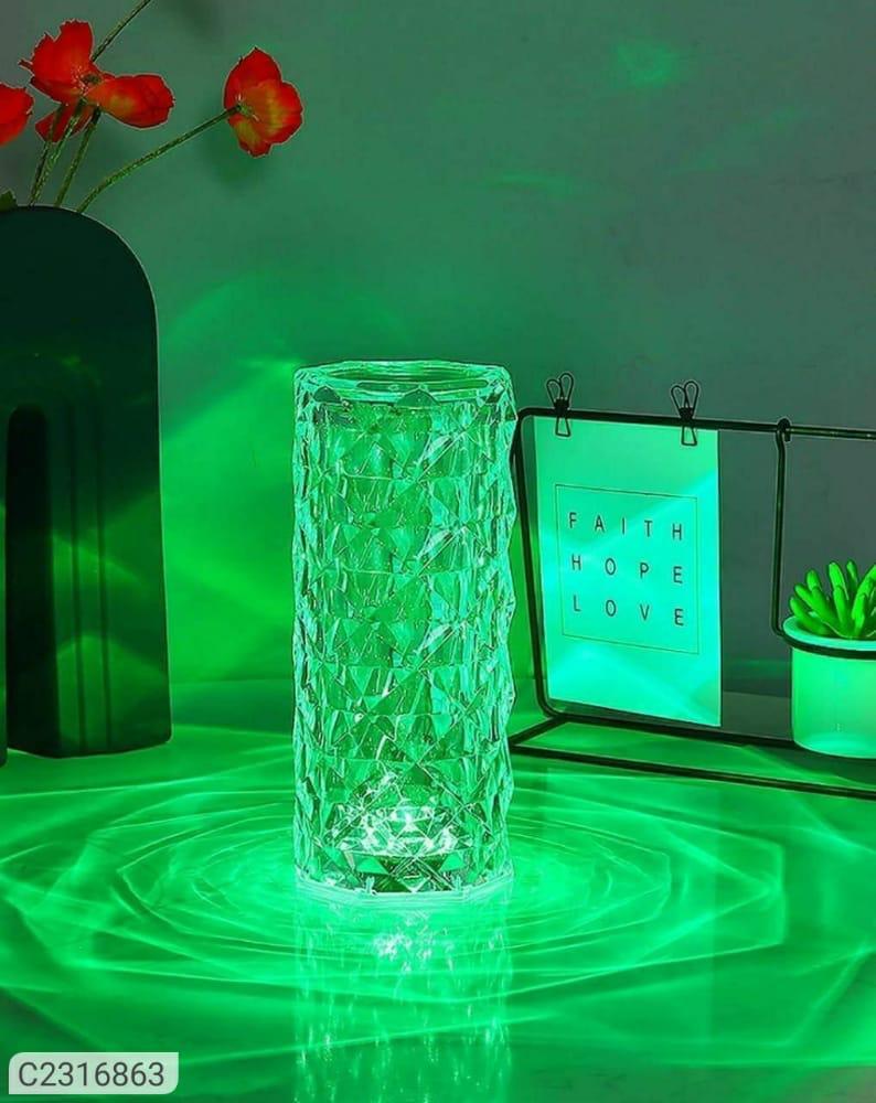 Crystal 16 Color Changing Rose Diamond Table Lamp, USB Rechargeable Touch Night Lamp with Remote Control for Bedroom, Living Room, Party Decor - LED